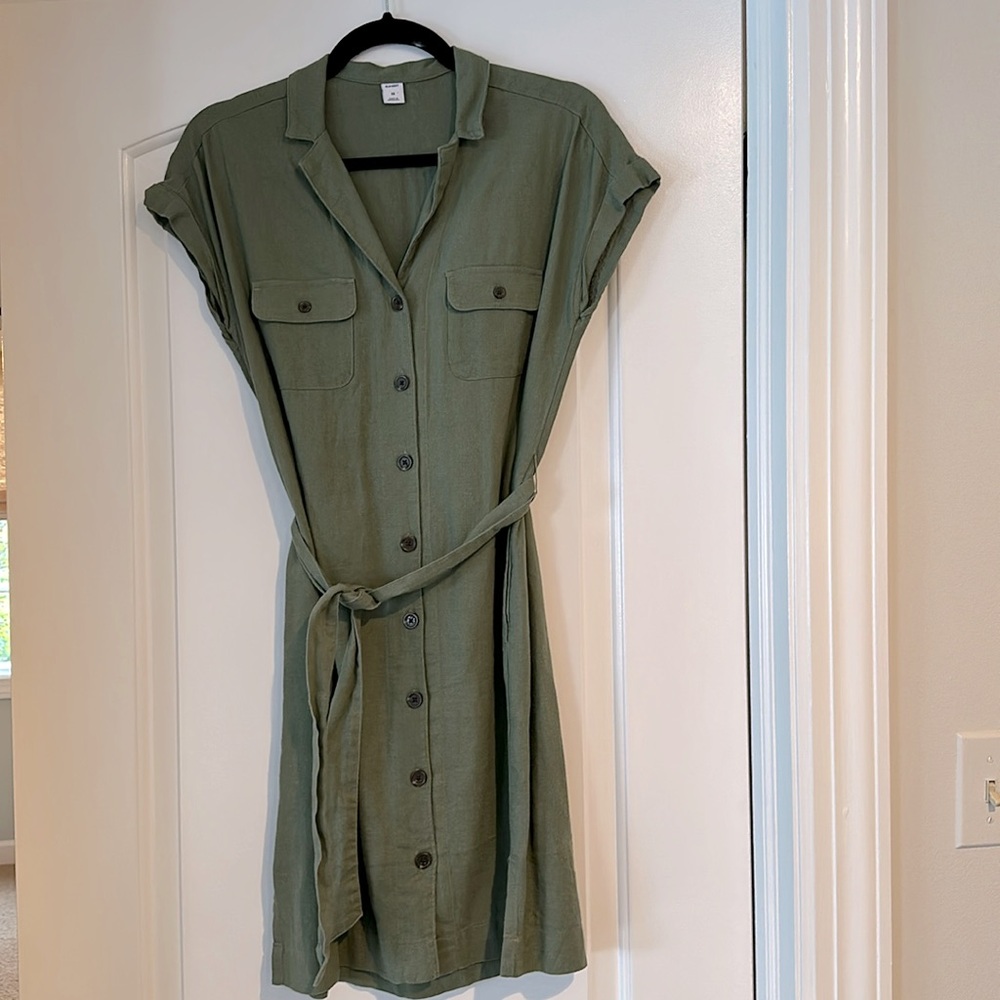 Old Navy, extra small olive green linen mini dress